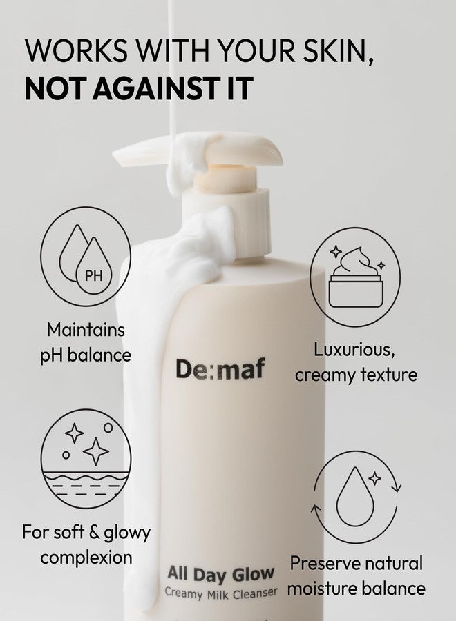 De:maf All Day Glow Creamy Milk Cleanser | Gentle Face Wash for Sensitive Skin, Korean Face Wash & Hydrating Facial Cleanser with Hyaluronic Acid, Ceramides, Panthenol (10.14 fl oz) - Image 5
